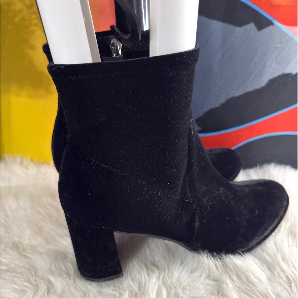 Marc Fisher Womens Black Velvet Block Heel Ankle Sock‎ Boots 8M Side Zip Booties